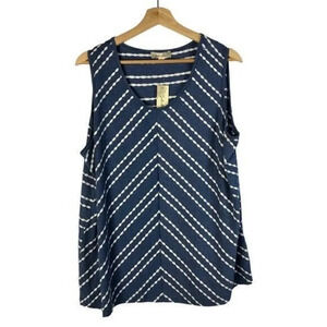 Soleillee Blue & White Printed Scoop Neck Tank Top 3X